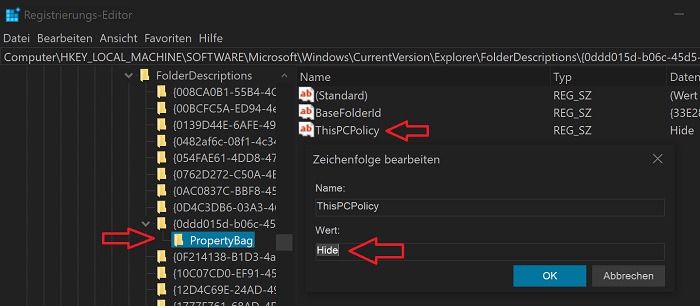 windows 10 ordner im datei-explorer entfernen registry