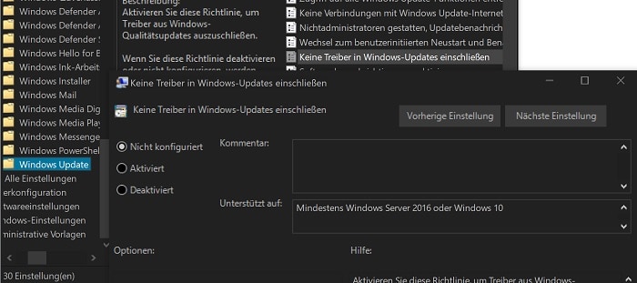 windows 10 treiber update vom windows-update verhindern deaktivieren