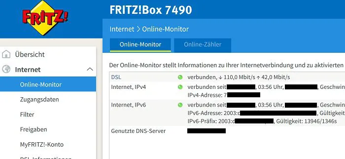 avm fritzbox online monitor ipv4 ipv6 fernzugriff ds-lite