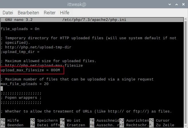 raspberry pi php upload limit einstellen webserver wordpress ini konfiguration anpassen backup wp config-2