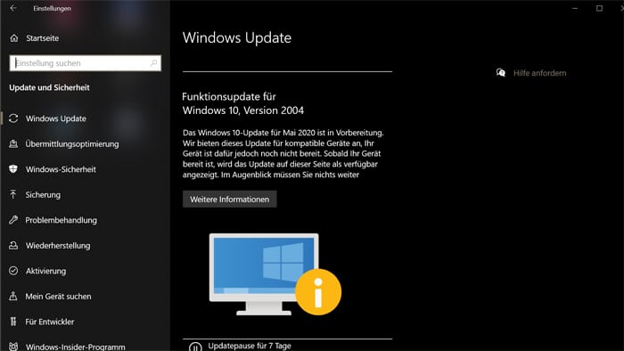 windows 10 update benachrichtigung noch nicht bereit fuer ihr system Funktionsupdates