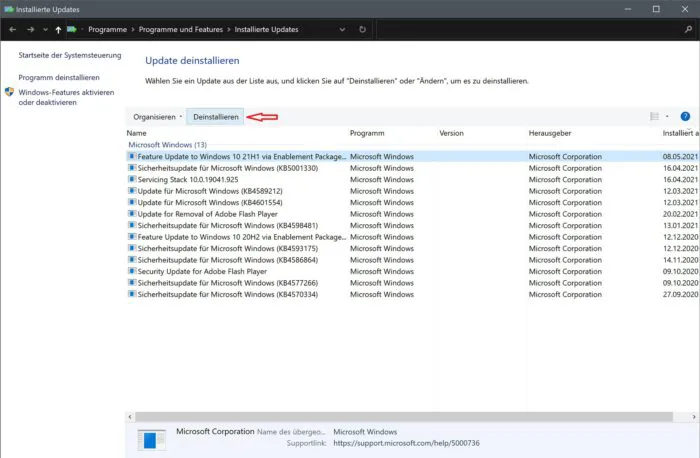 windows 10 fehlerhafte updates deinstallieren problembehandlung updateverlauf