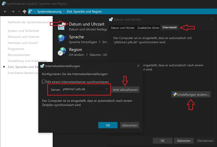 windows 10 deutschen server zeit-synchronisation nutzen atomuhr ptb