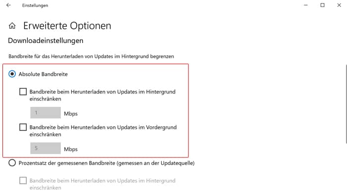 Download Geschwindigkeit bei Updates Windows 10