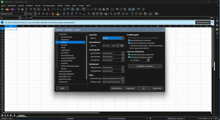dark mode libre office aktivieren einstellen